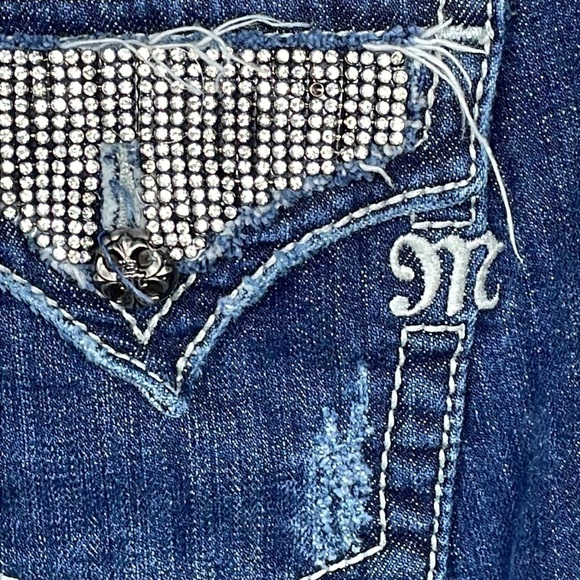 Miss Me Boot Cut Jeans Jeweled Rhinestone Bling Low Rise Y2K Sz 27 - Picture 11 of 14